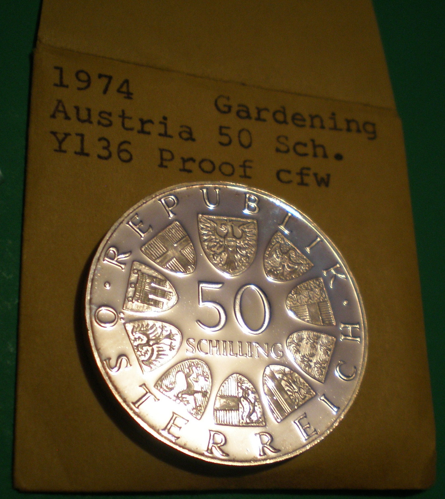 Austria 1974 50 Shilling Schilling Gardening Silver Proof BU Uncirculated Mint