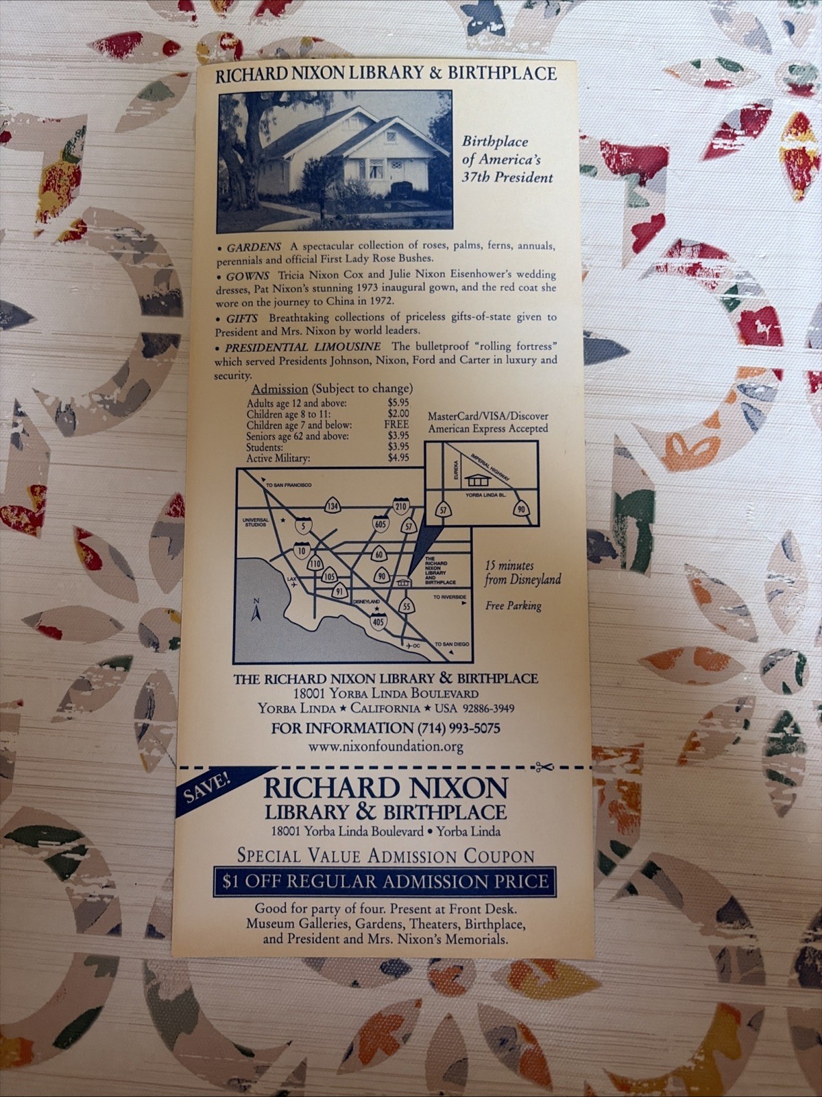 Richard Nixon Library & Birthplace Advertising Flyer ca 2000 Yorba Linda Ad