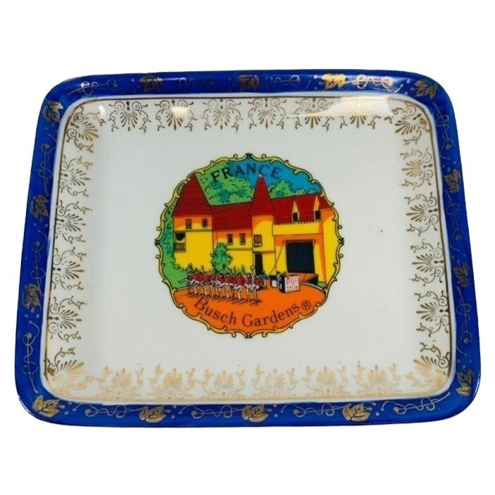 Vintage Bush Gardens France Tourist Plate Collector Gold Accent