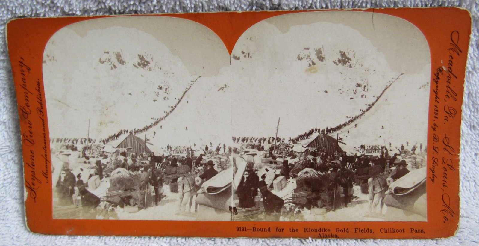 2 Real Photo Photograph & Lithograph Chilkoot & Dawson Alaska Stereoview Cards