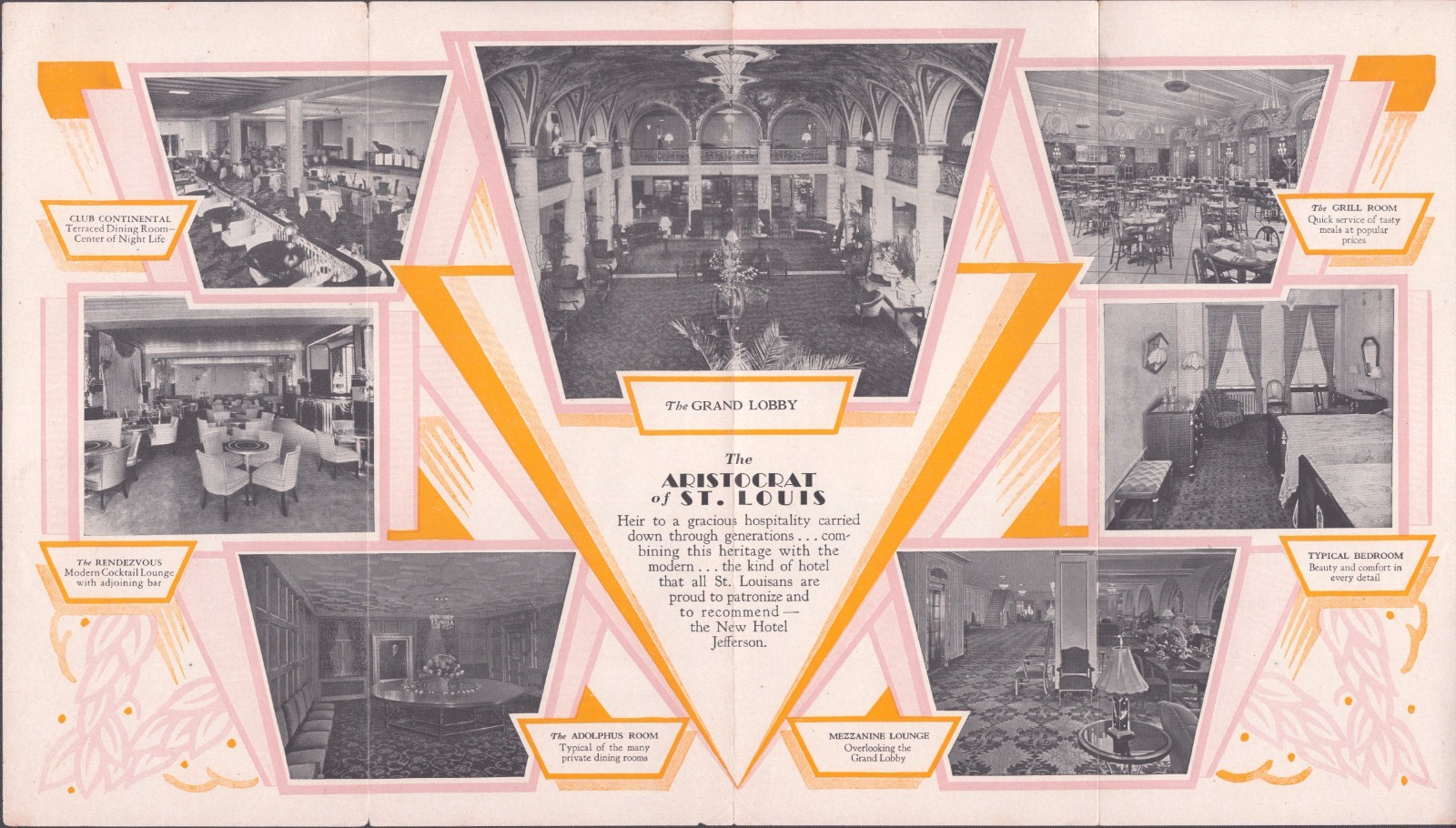 Vintage New Hotel Jefferson St Louis Art Deco Brochure Aristocrat 1930s