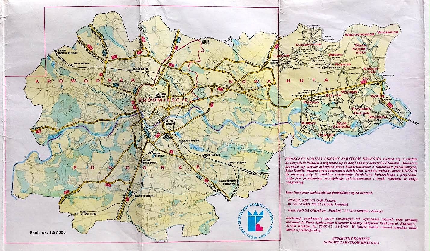 Vintage Street Maps for Krakow & Gdansk, Poland 1980’s